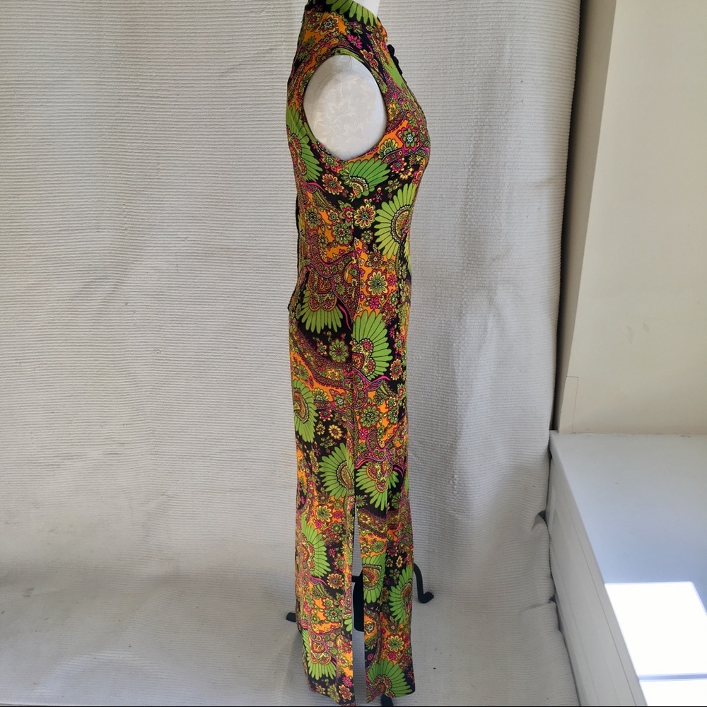 Vintage 60s 70s Paisley Print Neon Long Maxi Dress - Picture 4 of 8